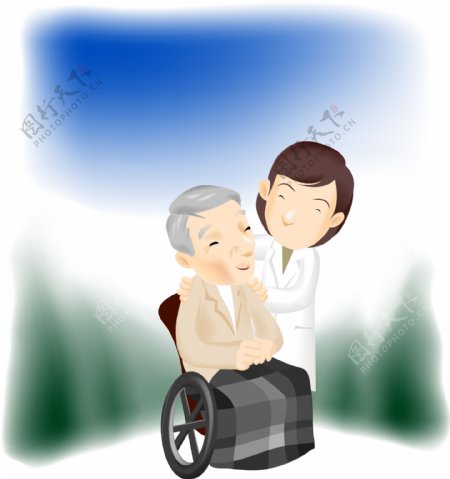 轮椅老人和女医生