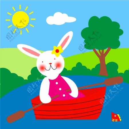 划船的兔子图片
