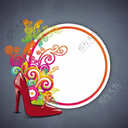 三八妇女节贺卡或海报与女士们的鞋子花装饰背景设计