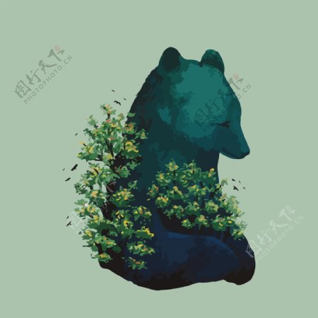 印花失量图动物熊植物叶子免费素材