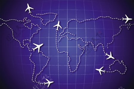 独特的空中旅行的世界地图背景矢量