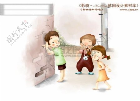 HanMaker韩国设计素材库背景卡通漫画可爱人物孩子游戏捉迷藏童趣儿童