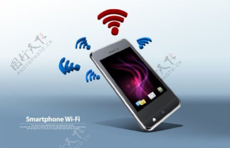 黑色手机和红蓝wifi标志