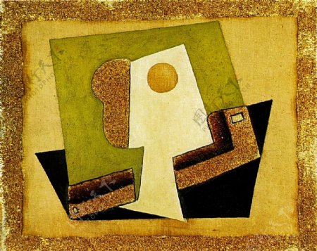1917CompositionauverreVerreetpipe西班牙画家巴勃罗毕加索抽象油画人物人体油画装饰画