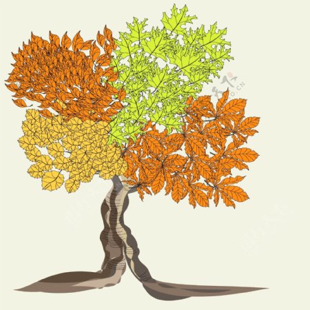 秋天卡通树木背景图案矢量素材