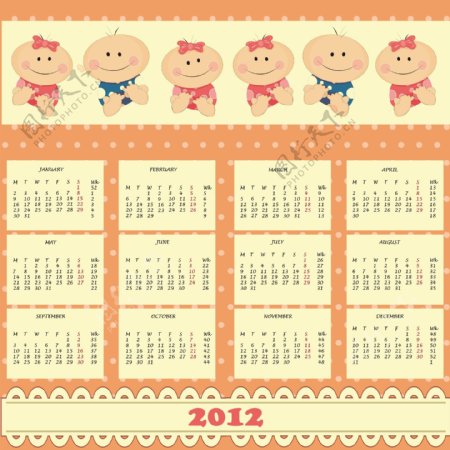 2012卡通娃娃日历