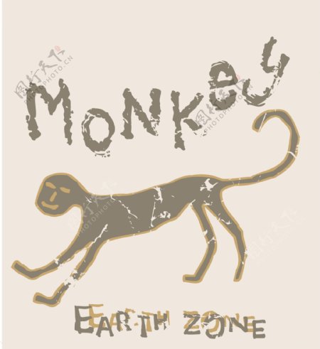 印花矢量图动物猴子卡通文字免费素材