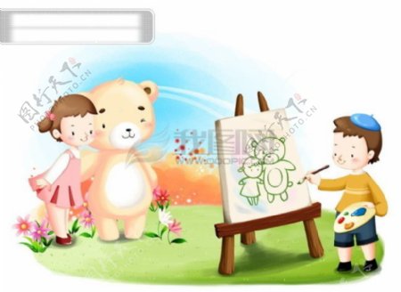 HanMaker韩国设计素材库背景图片圣诞卡通可爱男孩女孩熊