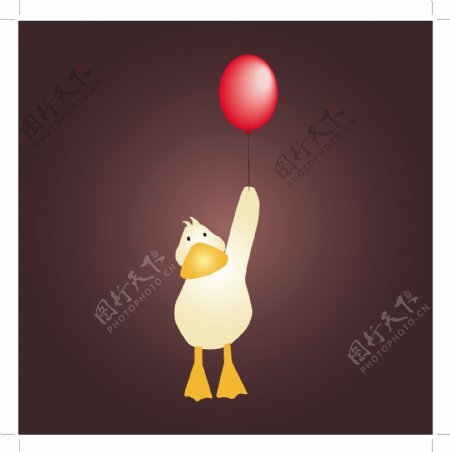 可爱的小鸭红气球矢量