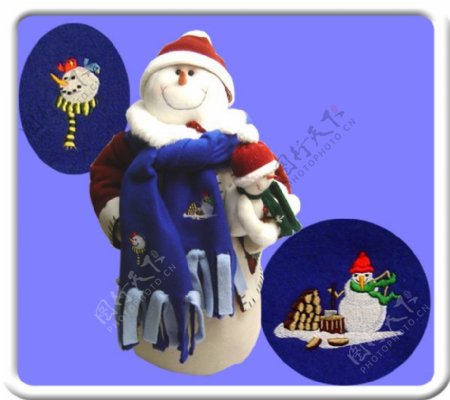 绣花雪人圣诞帽蓝色紫色免费素材