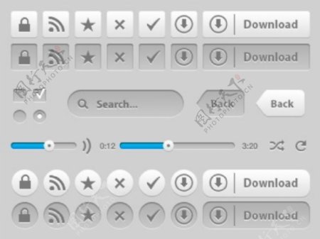 灰色网页按钮控件psd素材