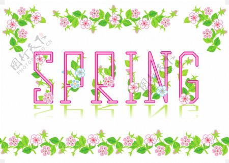 春天绿叶鲜花字母花纹图片
