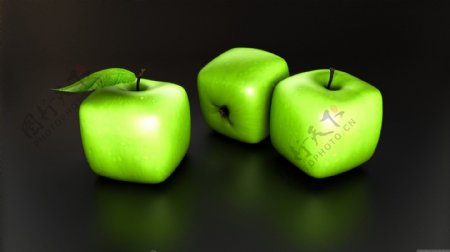 三维立体青苹果效果图
