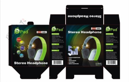 耳机包装黑绿风格图片