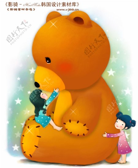 HanMaker韩国设计素材库背景卡通漫画可爱梦幻儿童孩子女孩童真玩具熊