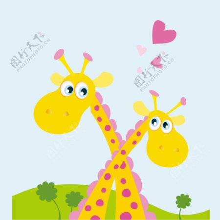 印花矢量图T恤图案可爱卡通动物长颈鹿免费素材