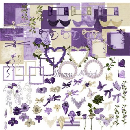 紫色浪漫丝带画框PSD素材