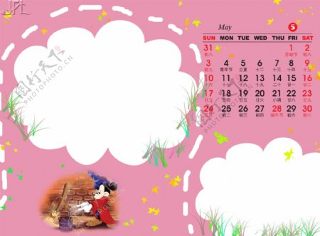 2009年日历模板2009年台历psd模板可爱天使米老鼠全套共13张含封面