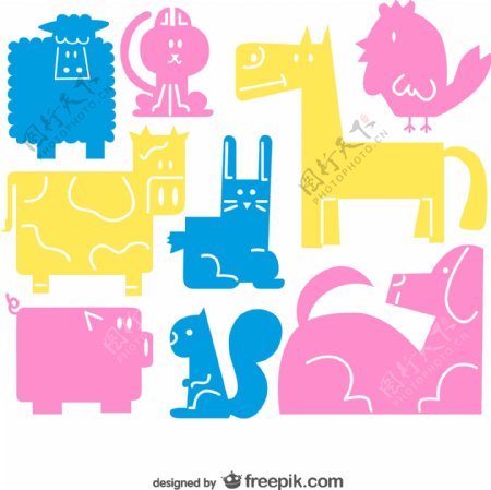 9款彩色动物设计矢量素材