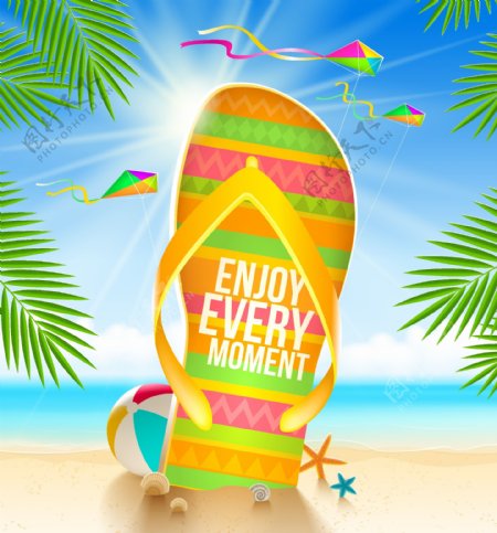 夏季清凉沙滩鞋广告背景矢量素材