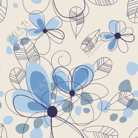 蓝色手绘花卉图案的背景