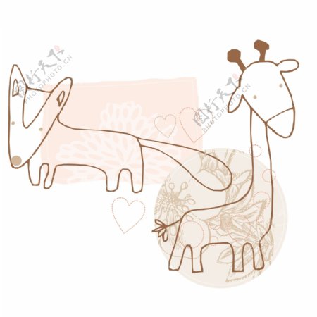 印花矢量图卡通动物长颈鹿狐狸色彩免费素材