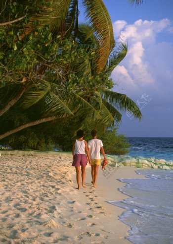 情侣海滩漫步图片