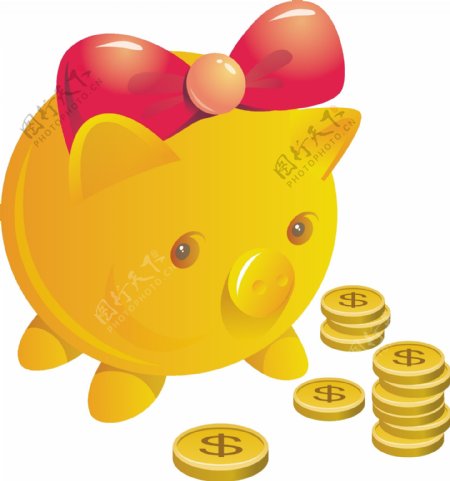 钱币小猪矢量图
