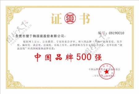 中国500强证书