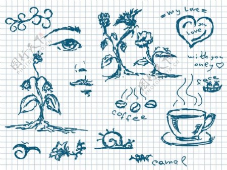 手绘植物咖啡