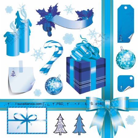 蓝色风格圣诞装饰礼物矢量素材