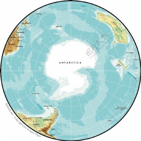 精美矢量世界地图素材南极洲球面地图