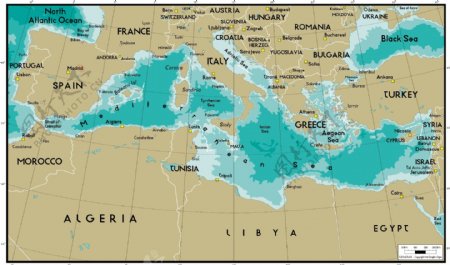 美丽的世界地图矢量素材地中海地图