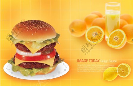 汉堡包橙子宣传海报