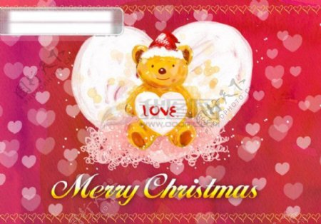 圣诞节新年MerryChirstmas心形玩具熊psd素材