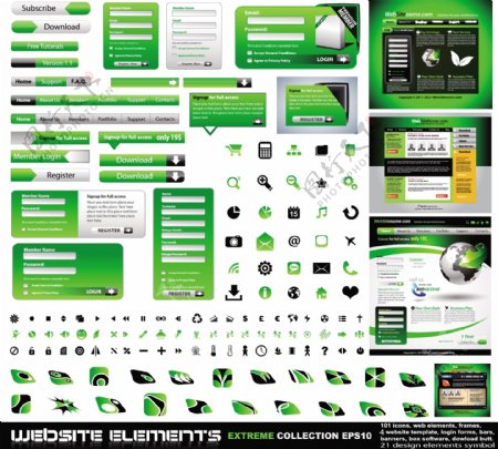 绿色的网页设计元素矢量素材