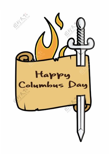 哥伦布日剑与火的旗帜矢量