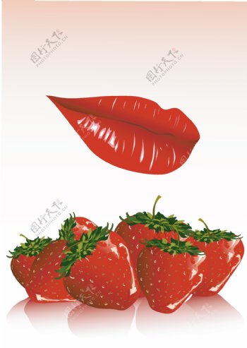 性感红唇与草莓矢量素材