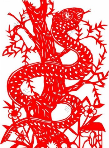 春节红色剪纸蛇图片