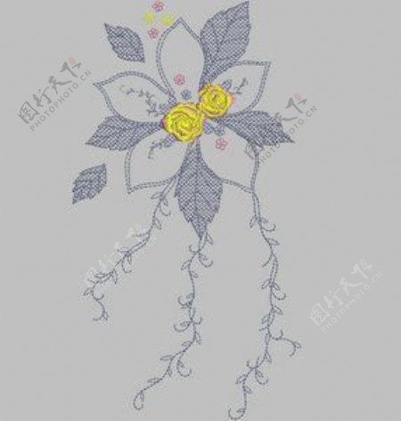 绣花色彩灰色植物花卉黄色免费素材
