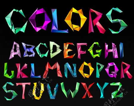 彩色纸折叠字母矢量素材
