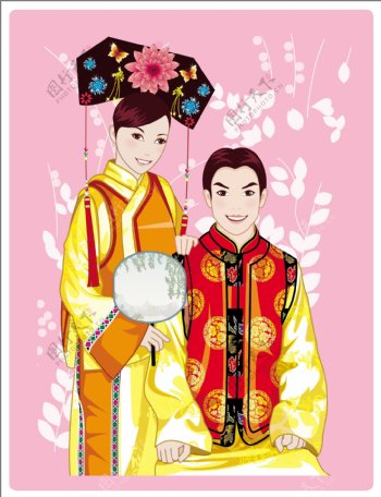 中国传统新婚夫妇AI矢量图09