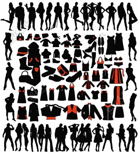 轮廓的各种特征和服装的男性和女性矢量素材