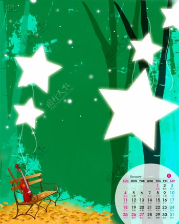 2009年日历模板2009年台历psd模板可爱天使梦幻女孩全套共13张含封面