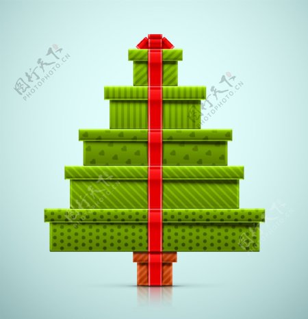 绿色礼盒堆叠圣诞树矢量素材