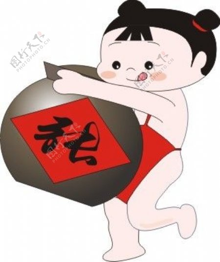 抱坛子的红肚兜中国小妞logo矢量图