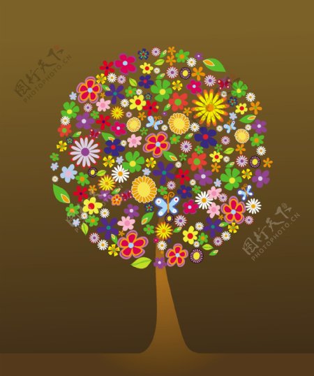 色彩斑斓的花卉组成的树木矢量素材