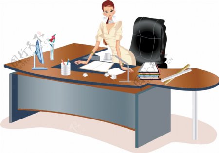 办公桌工作的女性人物图