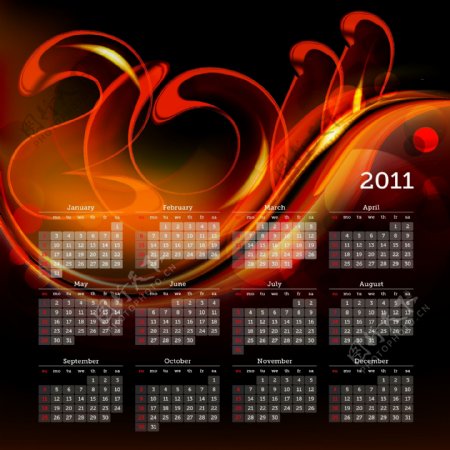 2011眩光流行的日历模板矢量素材