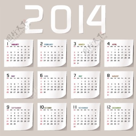 简单的2014日历设计向量集02